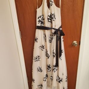 Halter Top Formal Gown Cream with Black and White Flowers